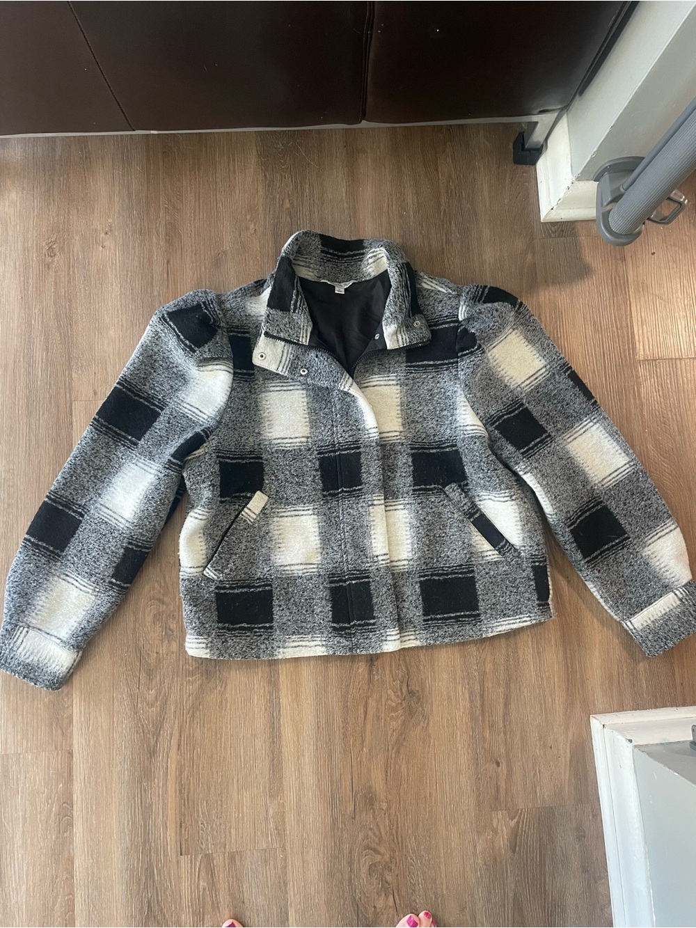 Womens Black & White Plaid Jacket Blazer